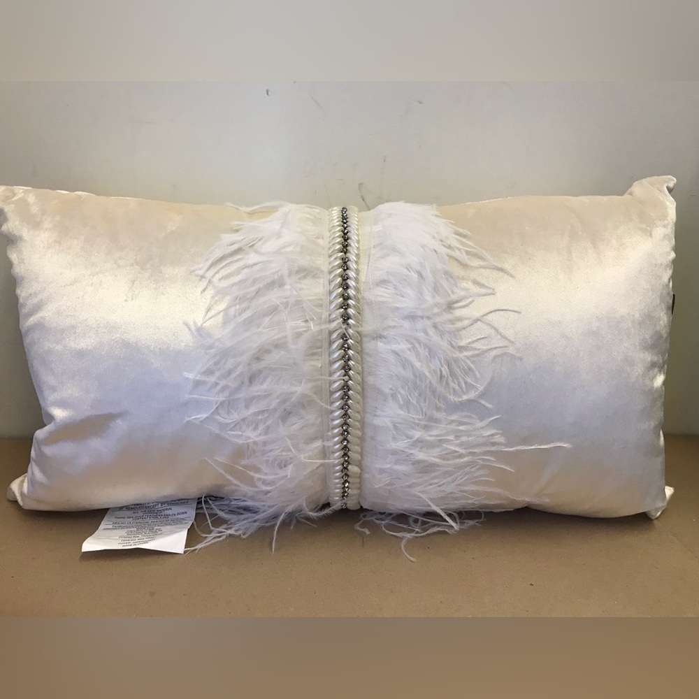 Callisto Home Rhinestones Feathers Velvet Accent Pillow